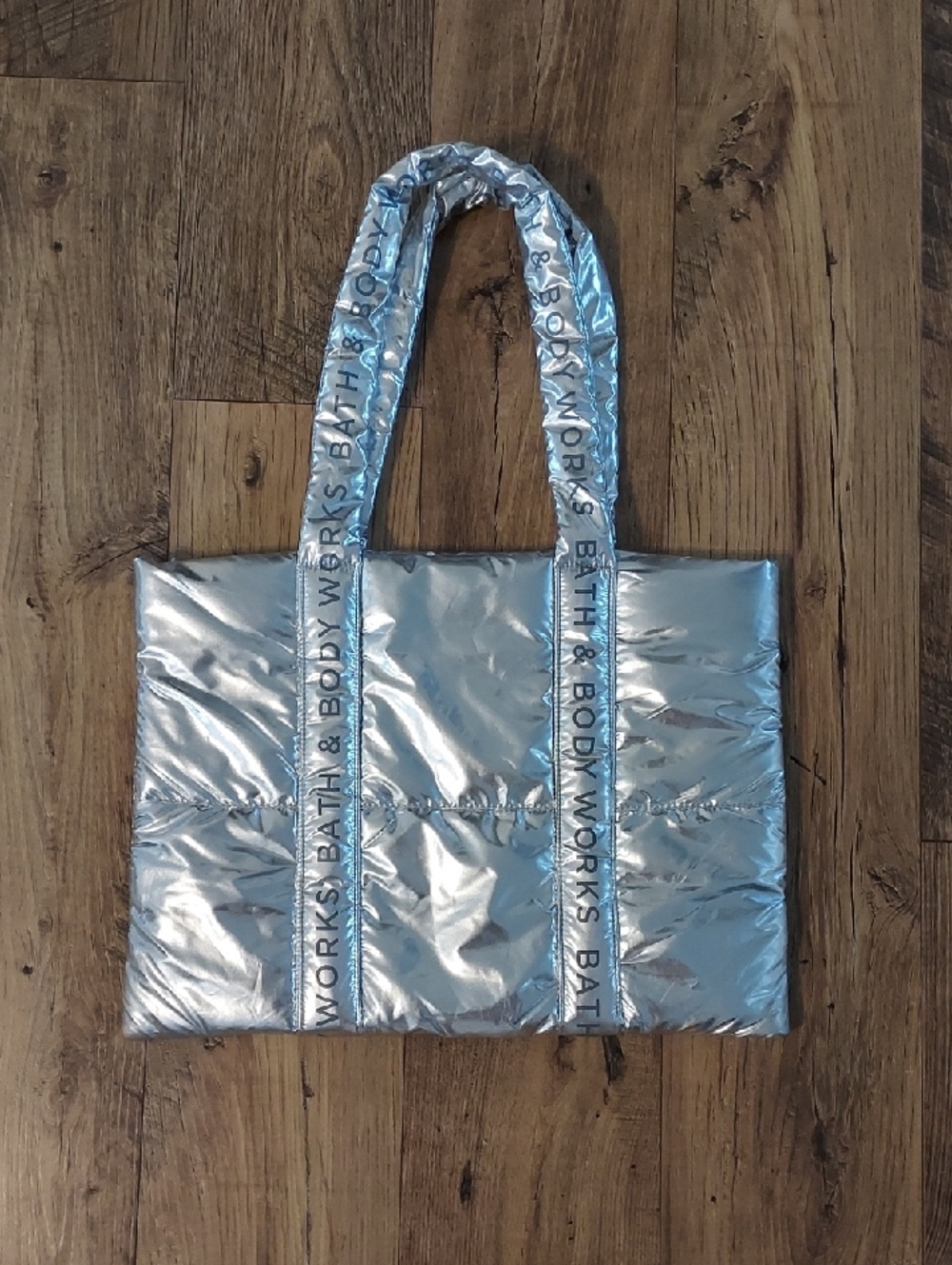 Bath & Body Works Metallic Silver Puffer Tote